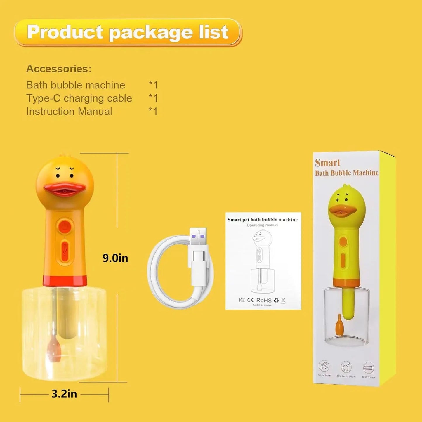 Yellow Duck Pet Cleaning Bathing Electric Foam Machine Usb Charging Automatic Soap Dispenser Foam Machine Pet Accessories - Élite Canine Shop ChicCanin