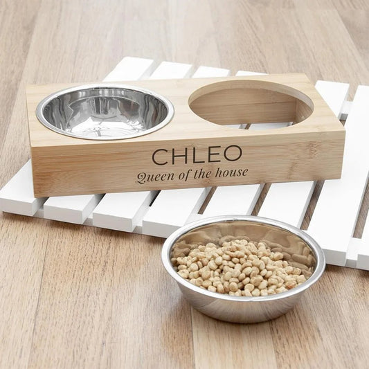 Table à manger en bois de bambou personnalisable pour animaux - Élite Canine Shop Élite Canine Shop