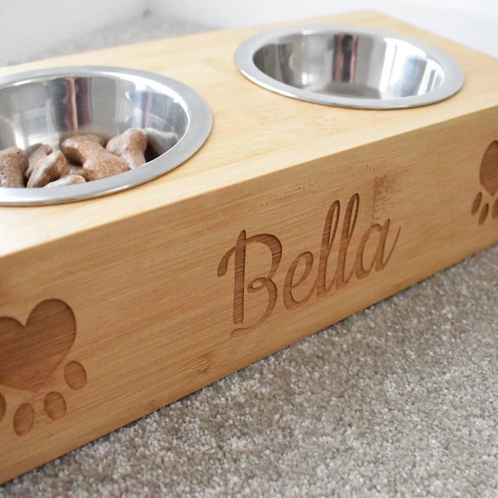 Table à manger en bois de bambou personnalisable pour animaux - Élite Canine Shop Élite Canine Shop